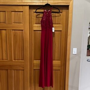 Morgan & Co. Deep Red Lace Maxi Dress